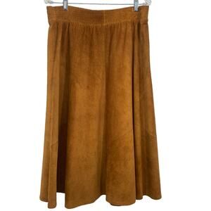 Pia Rucci Leather Midi Skirt Camel Brown A-Line Festival Boho